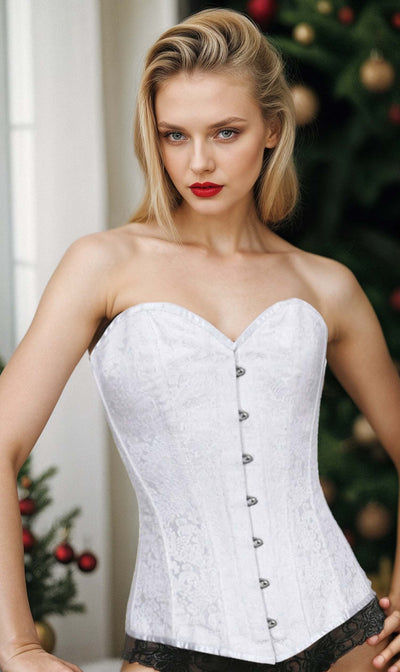 MISS MOLY Women's Lace Up Boned Plus Size Overbust Bridal Corset Bustier  Bodyshaper Top White 3XL