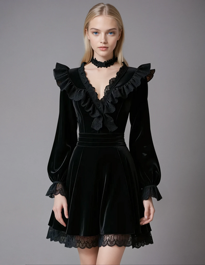 Valeda Black Velvet Dress