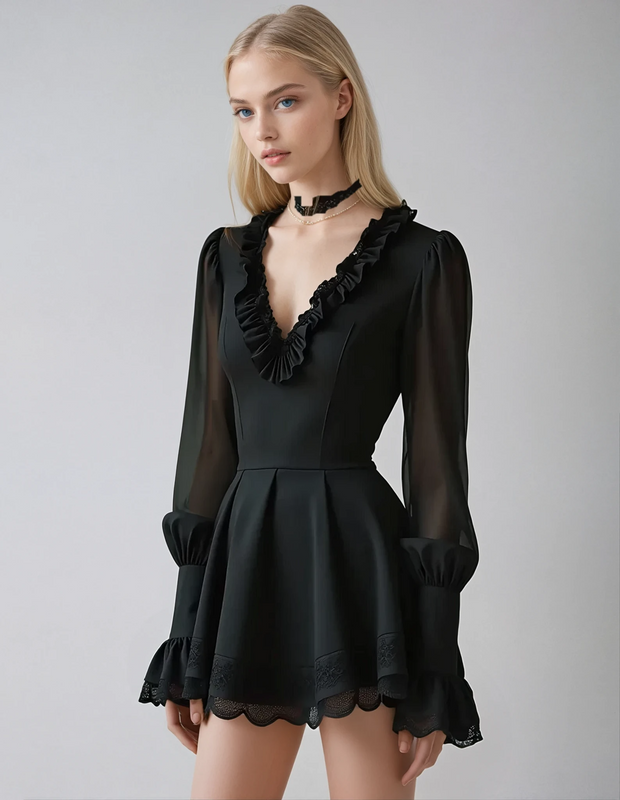 Valari Black V-Neck Dress