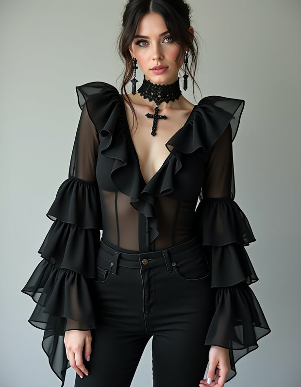 Cynthia Black Chiffon Top