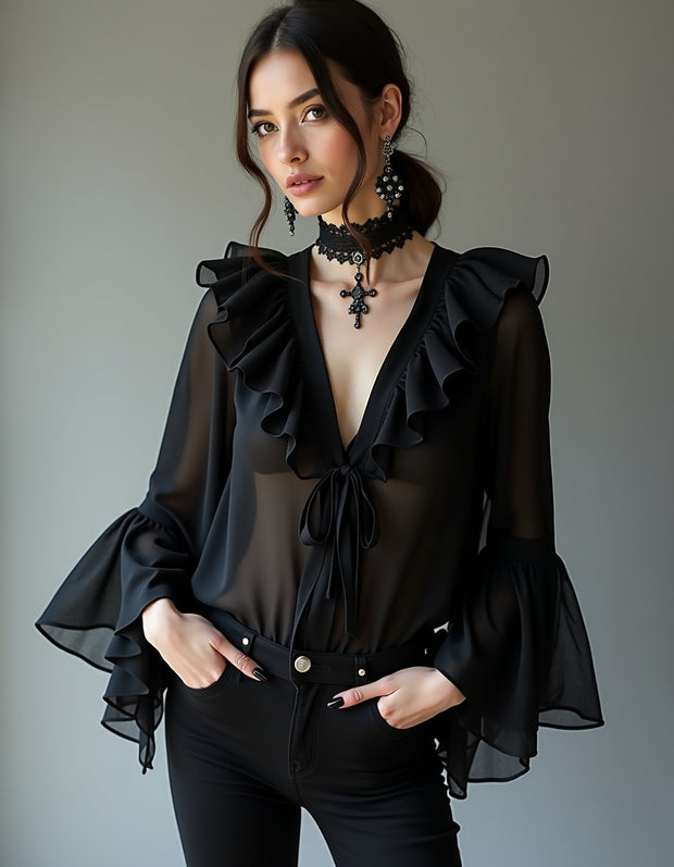 Danee Chiffon Black Top