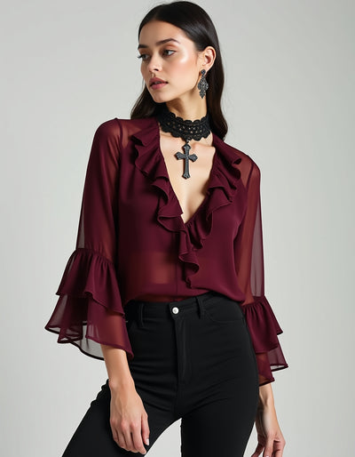 Elefteria Maroon Chiffon Top