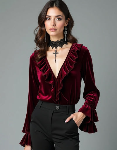 Elle Maroon Velvet Top