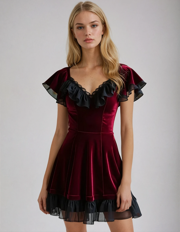 Jaina Maroon Velvet Dress