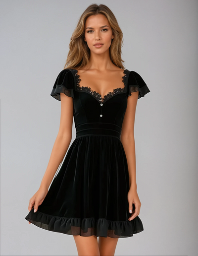 Jeannine Velvet Black Dress