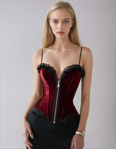 Cerise Overbust Velvet Corset