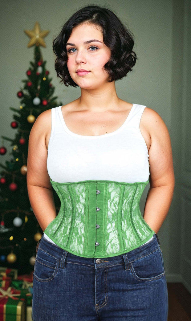 Waist Trainer Plus Size Waspie Green Mesh with Lace Corset- CS-201