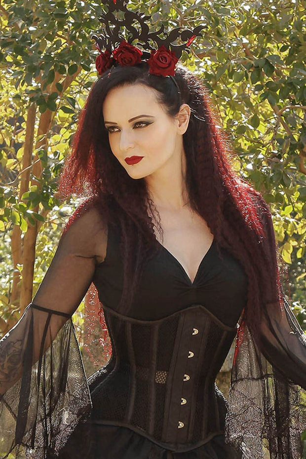 Woman Black Corset Vintage Outfit Street Stock Image - Image of