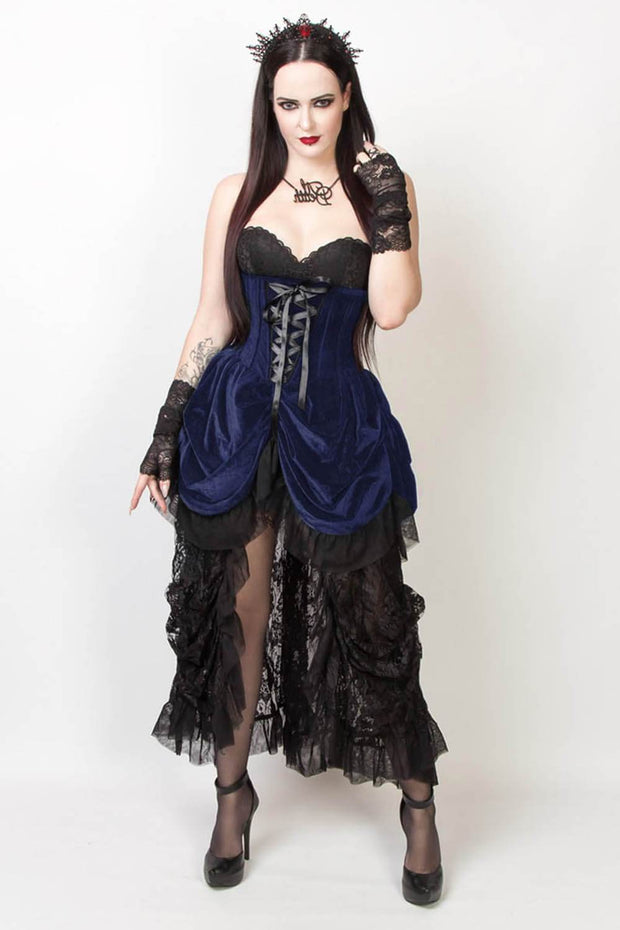 Baby Blue Satin Gothic Burlesque Costume Underbust Corset Waist Training